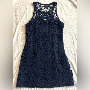 Hollister Dark Blue Cotton Floral Lace Dress Women’s Size Small